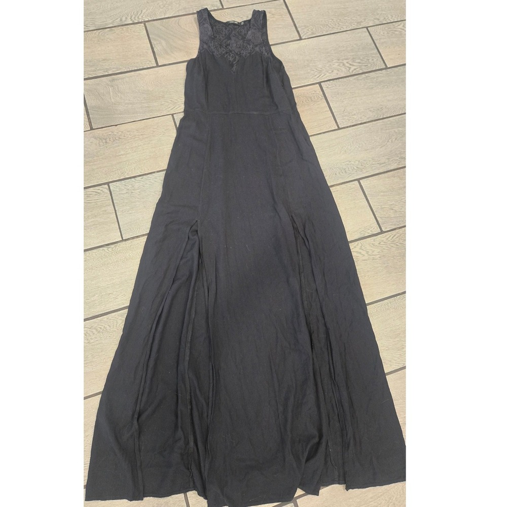 Obey No 89 Womens Black Embroidered Sleeveless Maxi Dress Double Slit Small